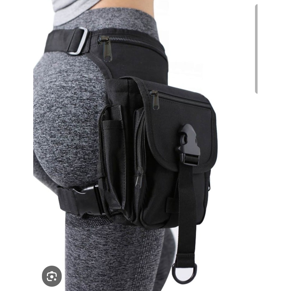 Black Tactical Drop Leg Bag Canvas Utility Waist Pack Moto Hike Gear Tech Cyber
